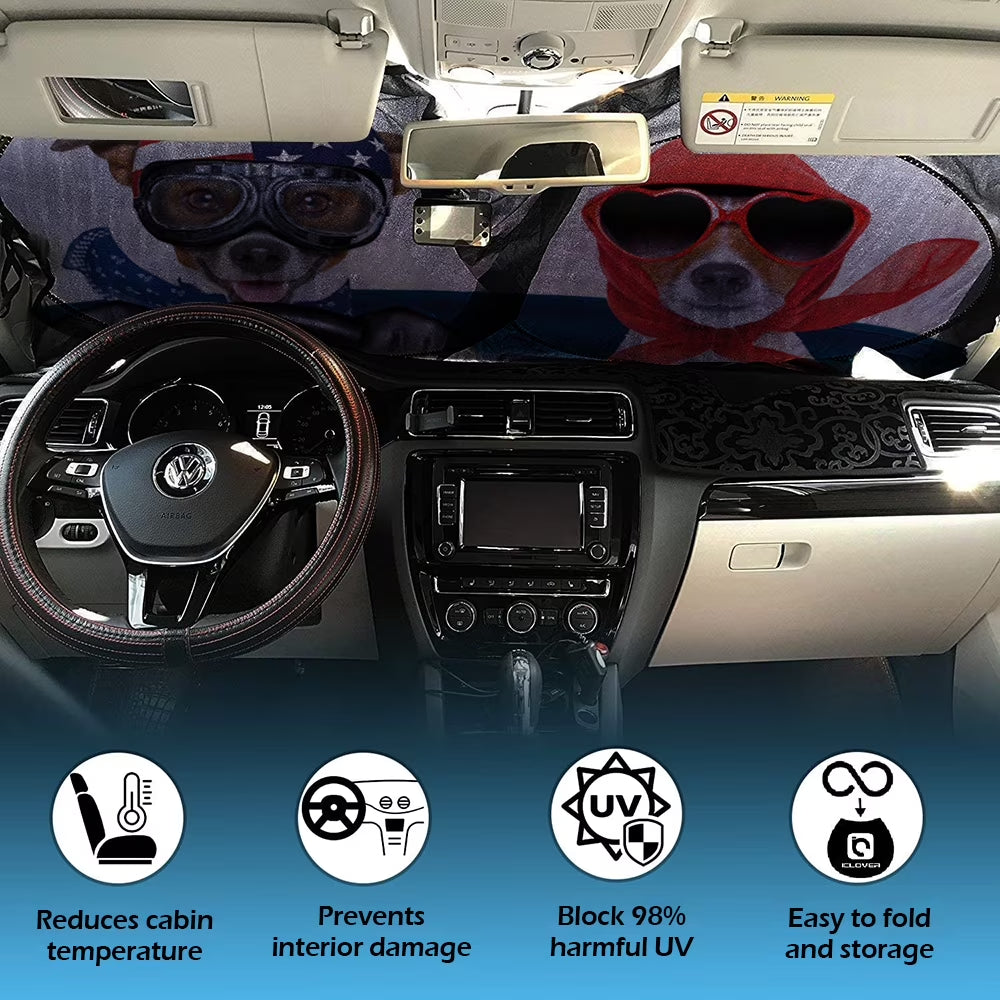 Auto Car Jumbo Sunshade Foldable Windshield Sun Shade Visor with Funny Dog Driving Pattern Design (59"X33") for Heat Block Wind Shield Screen UV Rays Full Protection, Trucks Suvs Vans