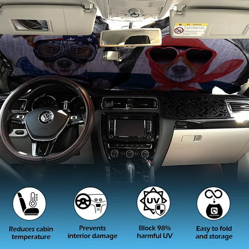 Auto Car Jumbo Sunshade Foldable Windshield Sun Shade Visor with Funny Dog Driving Pattern Design (59"X33") for Heat Block Wind Shield Screen UV Rays Full Protection, Trucks Suvs Vans